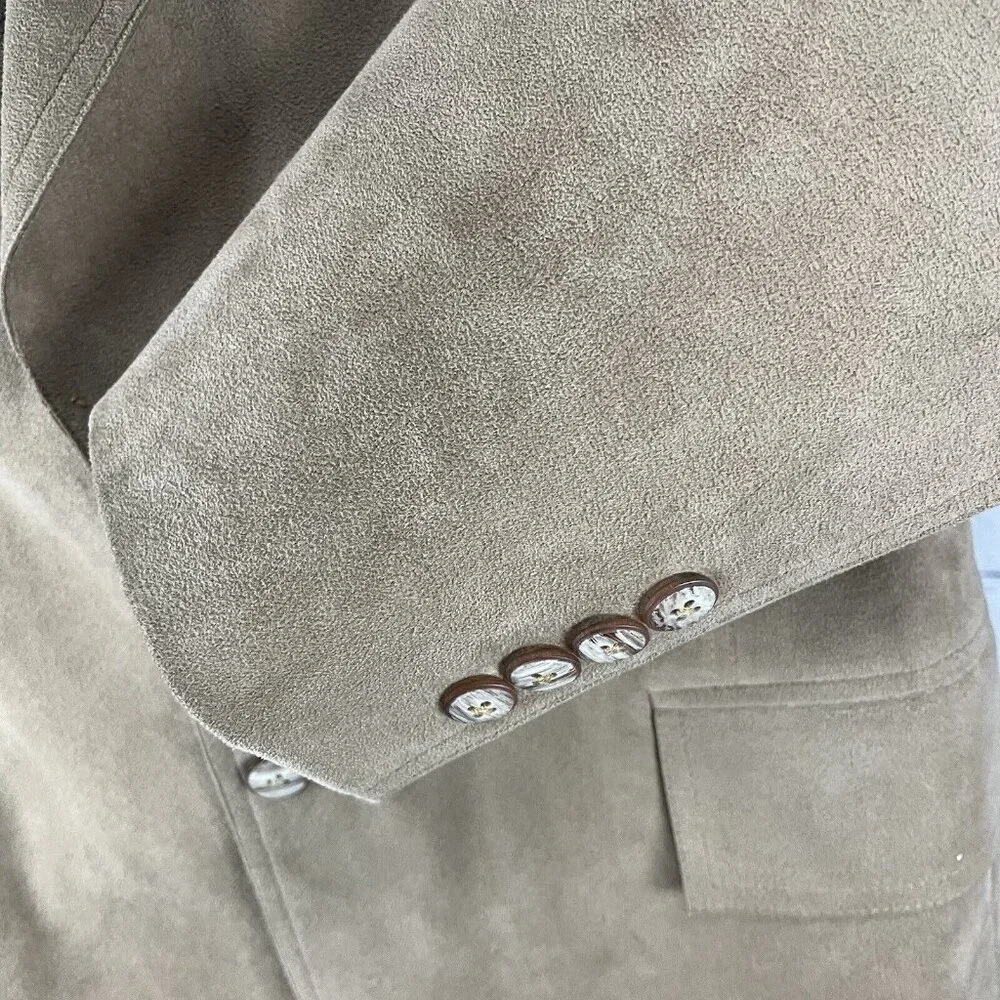 M K Loo Brown Suede Like Handmade Custom Tailor 2 Button Blazer Jacket Size 38